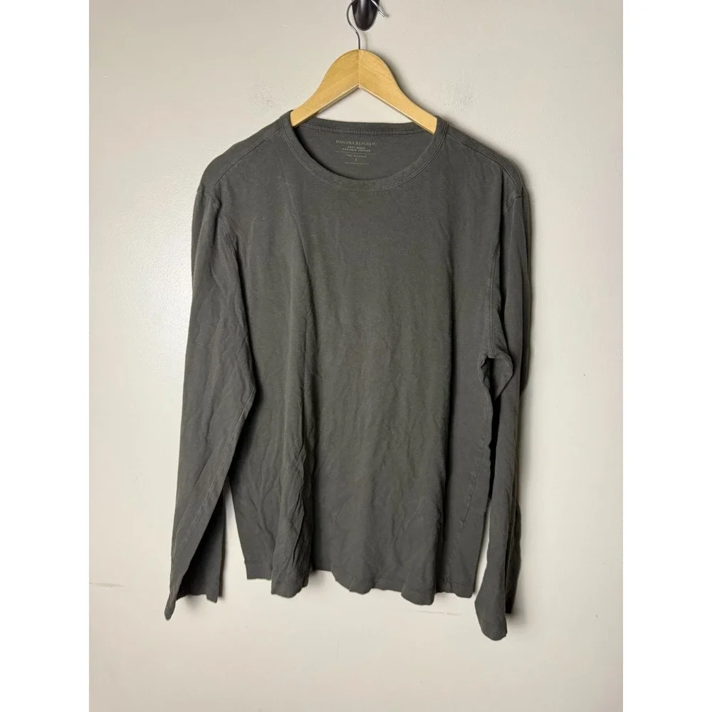 Banana Republic Soft Wash Tee Mens L Green Long Sleeve Crew Neck Shirt